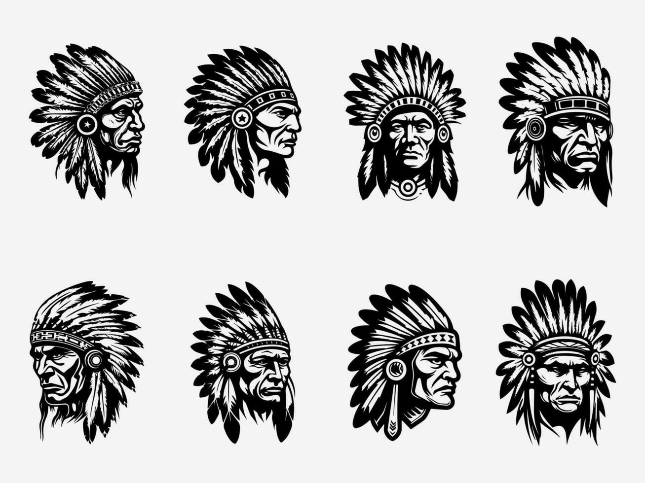 Intricate hand drawn illustration of a Native American Indian head, symbolizing wisdom, connection to nature, and spirituality vector