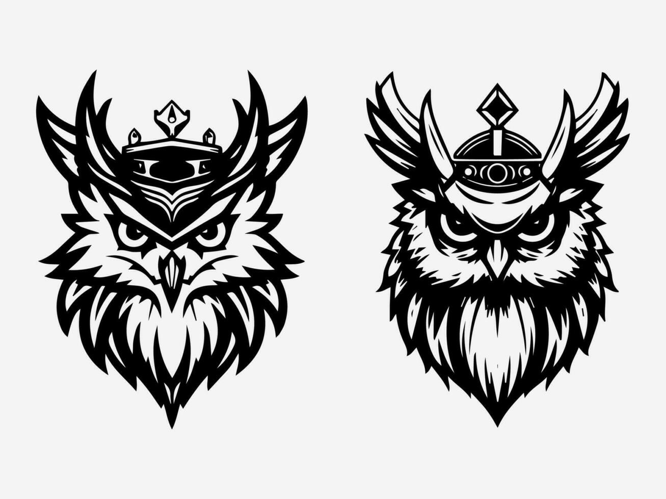 Artistic hand drawn illustration of an owl, capturing its majestic presence and enigmatic charm in a logo design vector