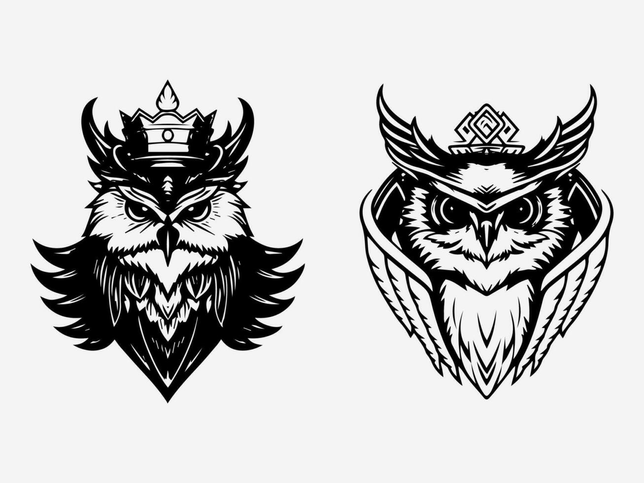 Intricate hand drawn owl logo design illustration, symbolizing wisdom, mystery, and a touch of whimsy vector