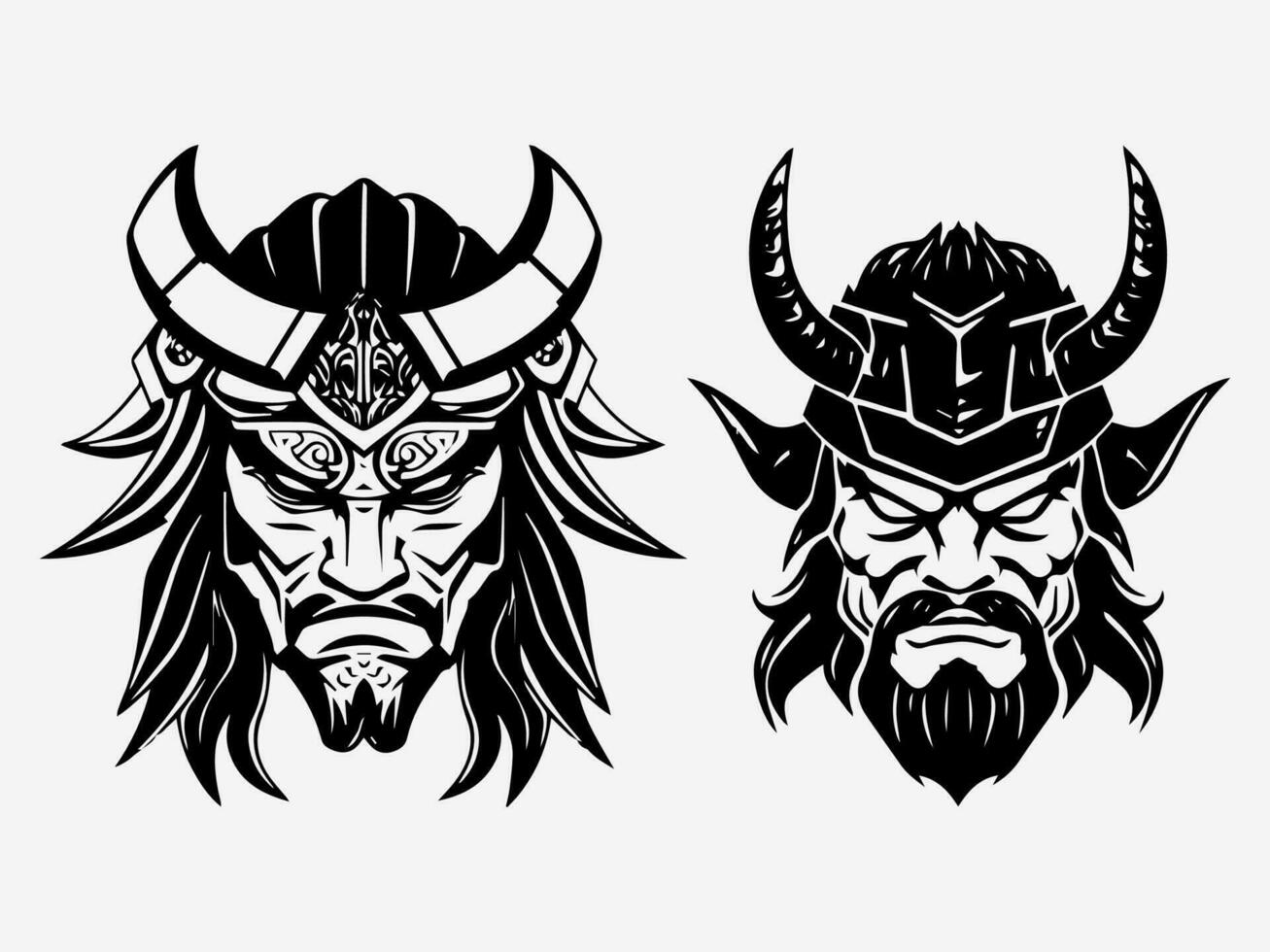 Powerful and fierce hand drawn samurai logo design illustration, embodying strength, honor, and warrior spirit for your brand vector