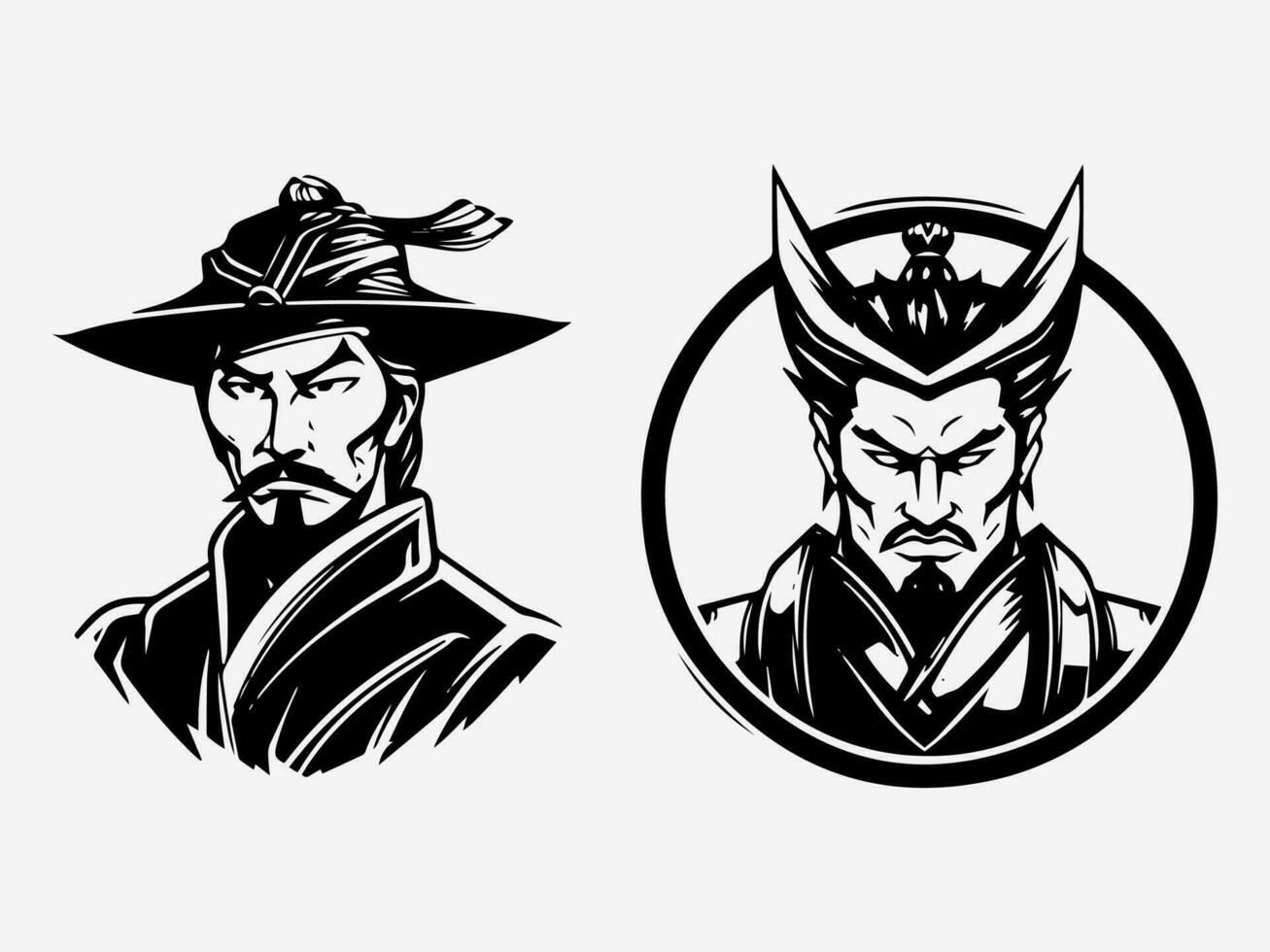 Intricate hand drawn illustration of a samurai, symbolizing discipline, loyalty, and the art of self mastery, perfect for a unique logo design vector