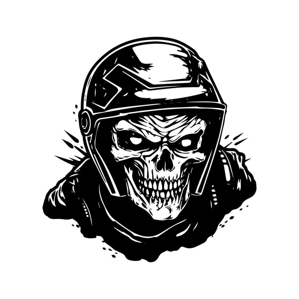 cráneo zombi vistiendo motocicleta motorista casco logo vector