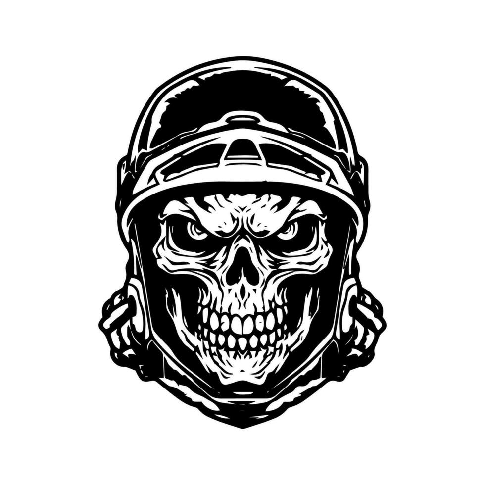 Unique hand drawn logo design featuring a skull zombie with a motorcycle biker helmet, representing rebellion, danger, and a fearless spirit vector