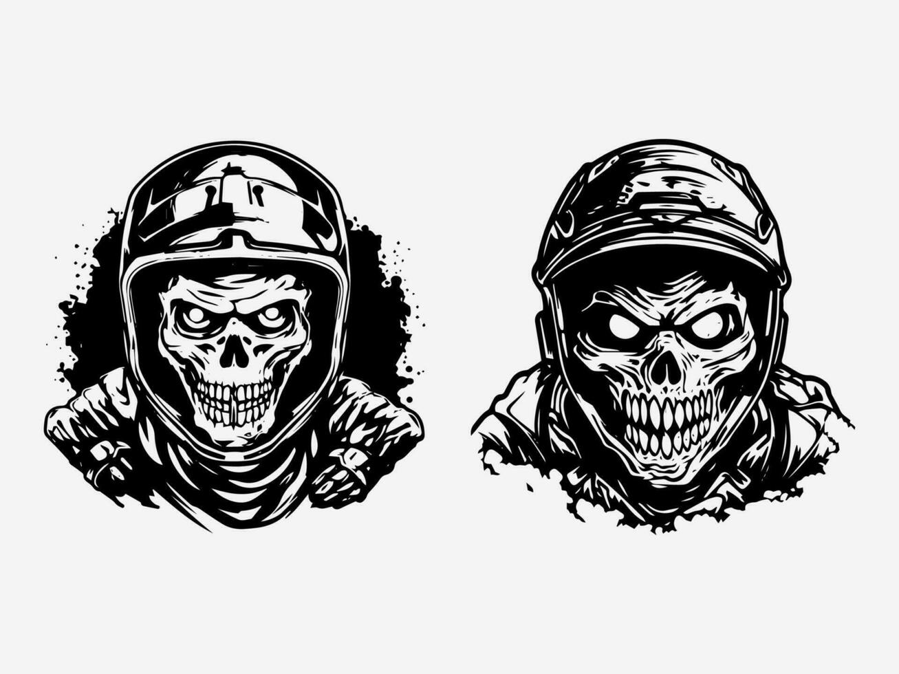 cráneo zombi vistiendo motocicleta motorista casco logo vector