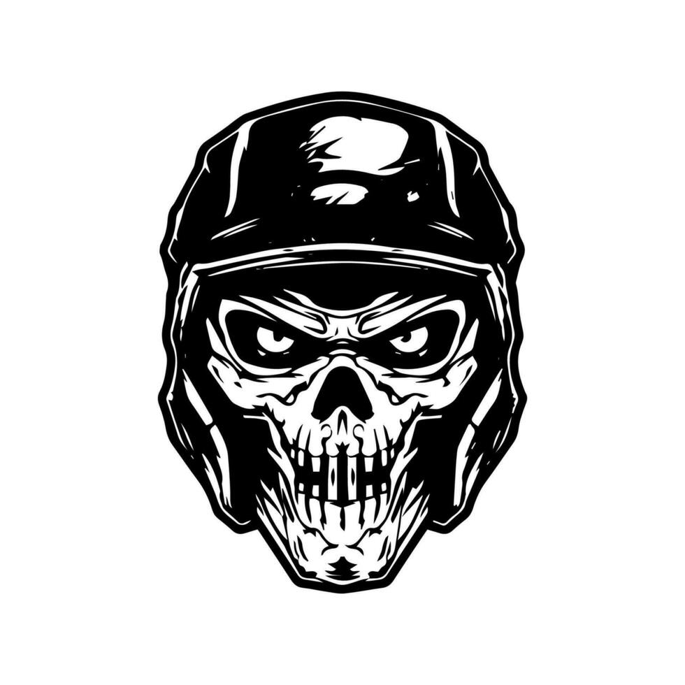 skull zombie wearing motorcycle biker helmet logo vector