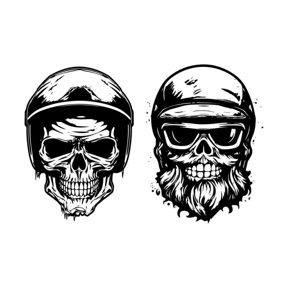 cráneo zombi vistiendo motocicleta motorista casco logo vector