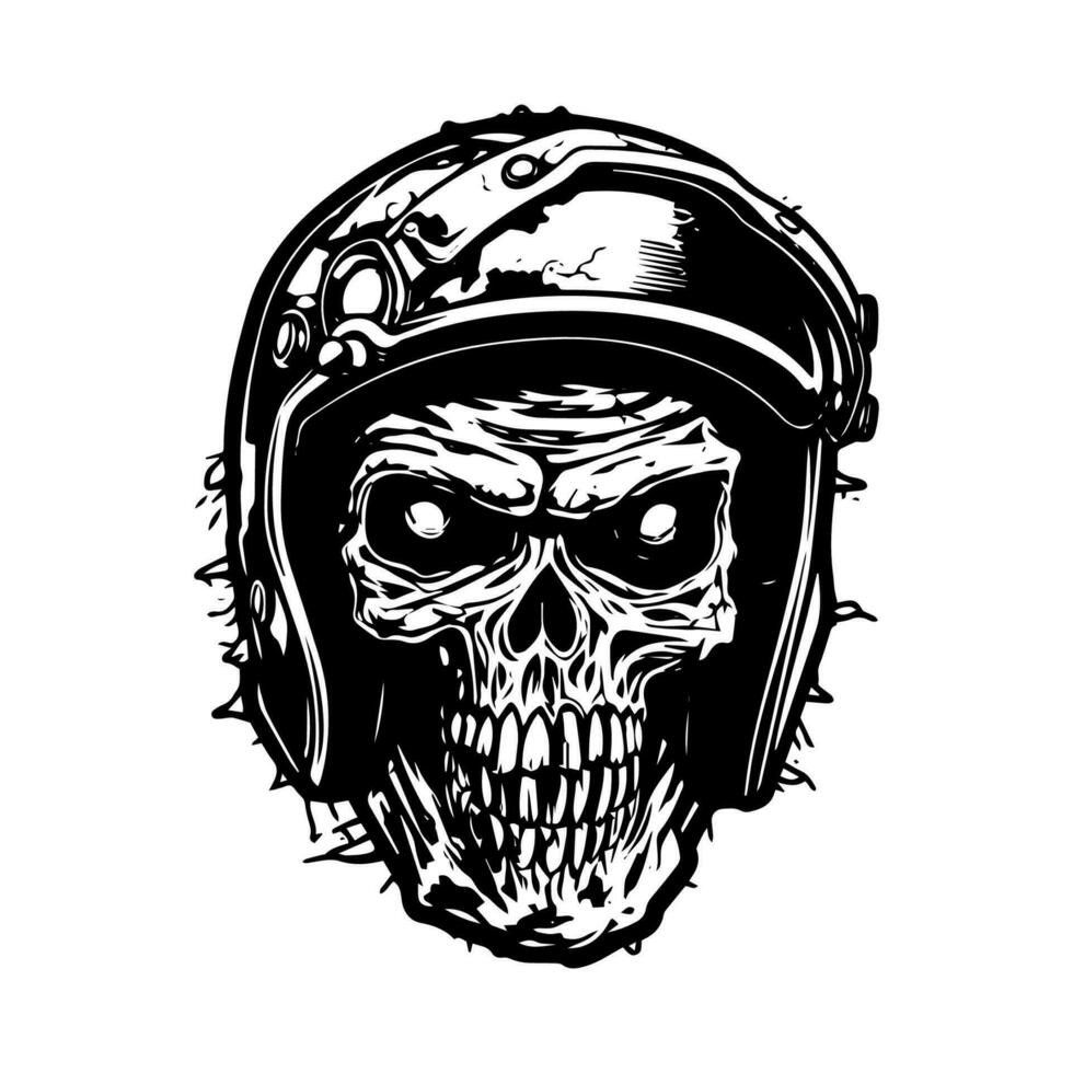 cráneo zombi vistiendo motocicleta motorista casco logo vector