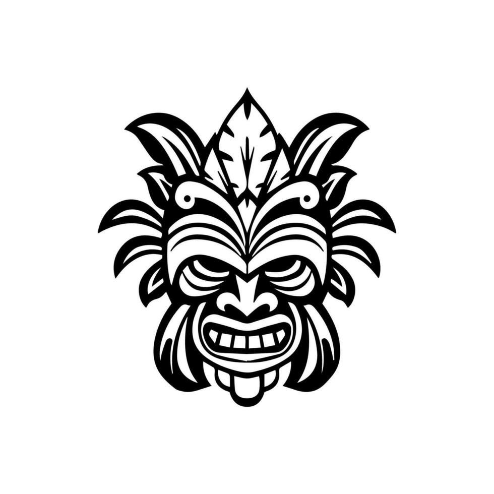 Intricately crafted hand drawn illustration of a wooden Tiki mask, capturing the essence of tribal rituals and ancient traditions vector