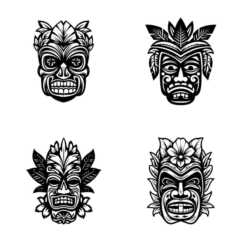 wooden tiki mask hand drawn illustration vector