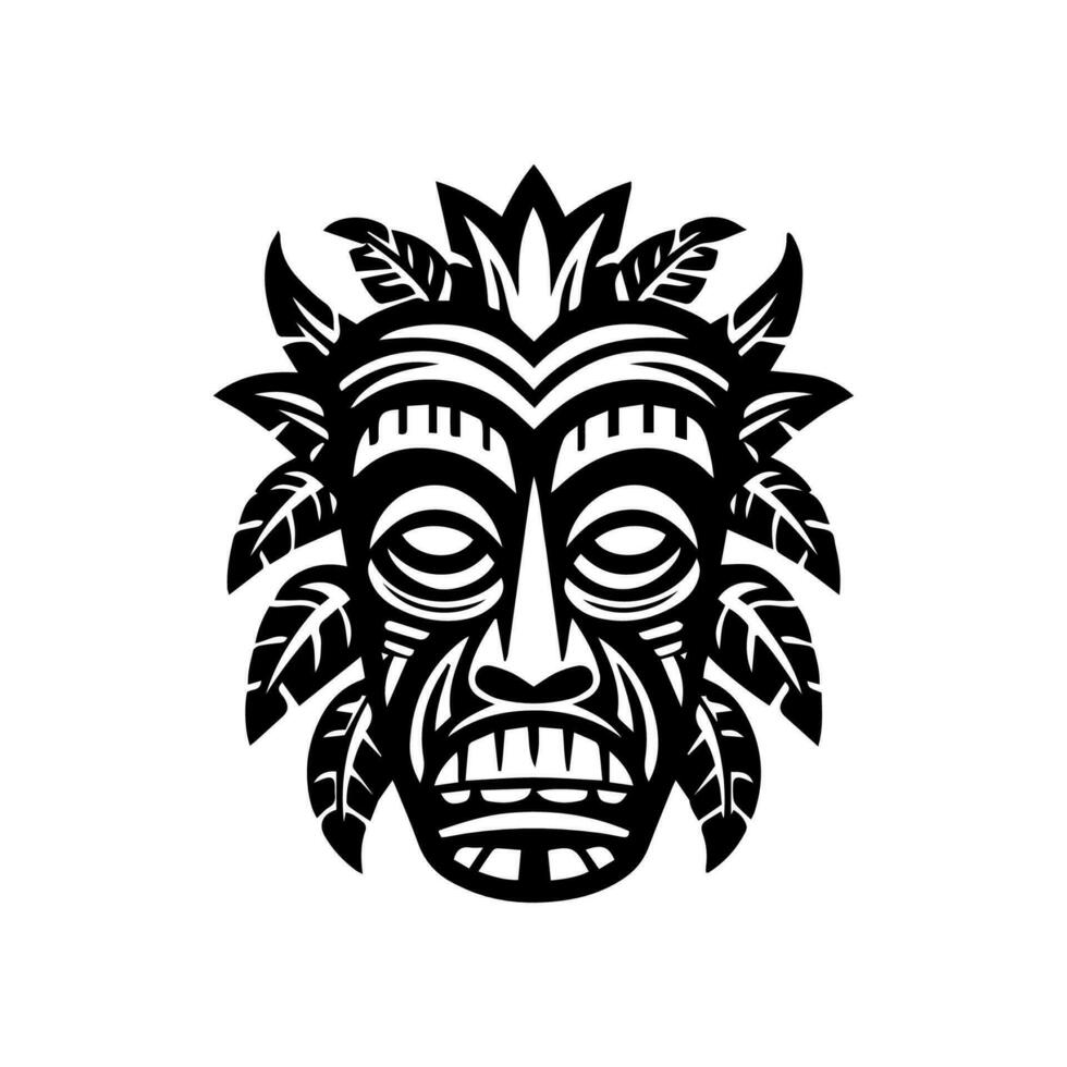 Expressive and captivating hand drawn illustration of a wooden Tiki mask, embodying the mystique and charm of Polynesian culture vector