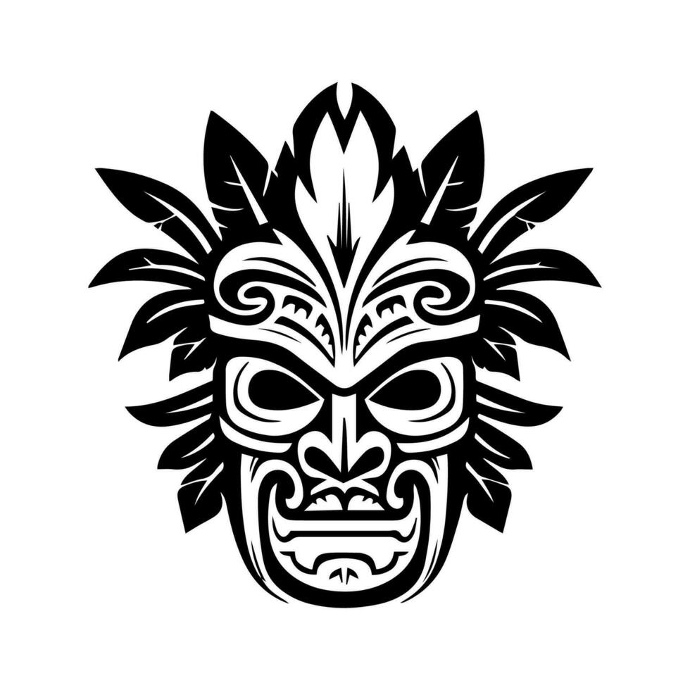 Intricately crafted hand drawn illustration of a wooden Tiki mask, capturing the essence of tribal rituals and ancient traditions vector