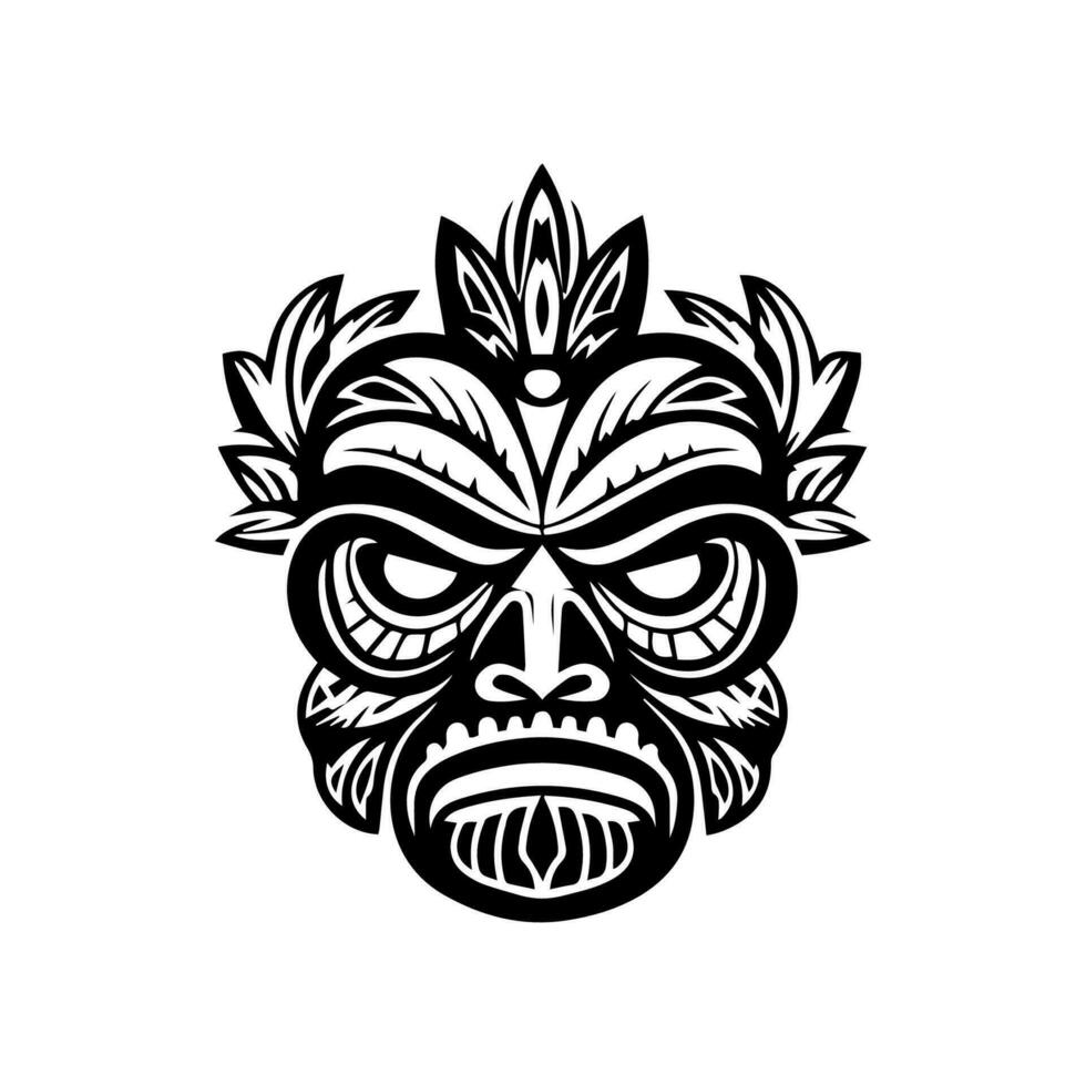 Expressive and captivating hand drawn illustration of a wooden Tiki mask, embodying the mystique and charm of Polynesian culture vector