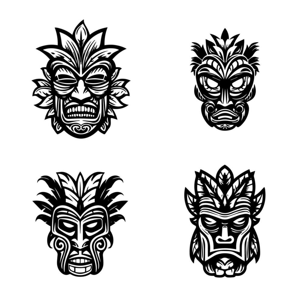 Expressive and captivating hand drawn illustration of a wooden Tiki mask, embodying the mystique and charm of Polynesian culture vector