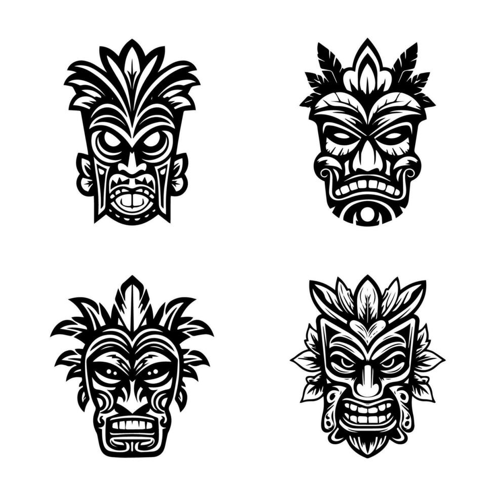 wooden tiki mask hand drawn illustration vector