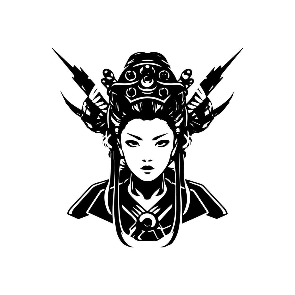 Engaging and visually striking hand drawn illustration of a zombie samurai head, showcasing the juxtaposition of undead terror and samurai honor vector