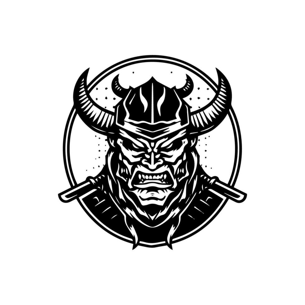 Eerie and captivating hand drawn illustration of a zombie samurai head, merging the realms of horror and ancient warrior spirit vector
