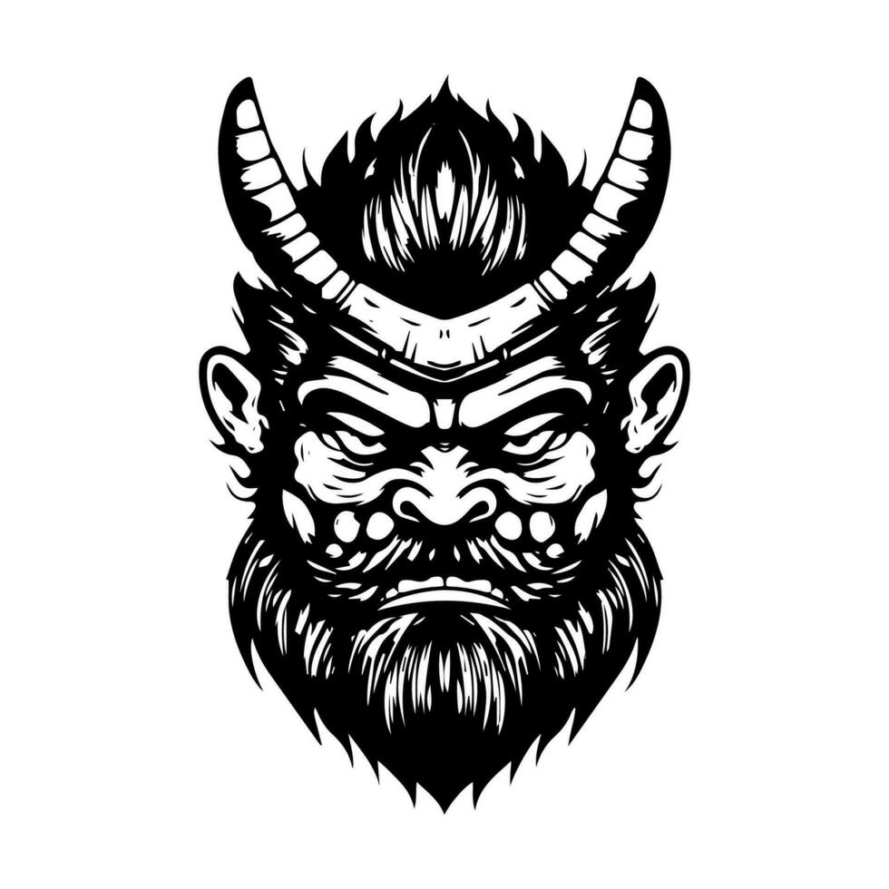 Intricate and haunting hand drawn illustration of a zombie samurai head, embodying the fusion of undead and traditional Japanese aesthetics vector