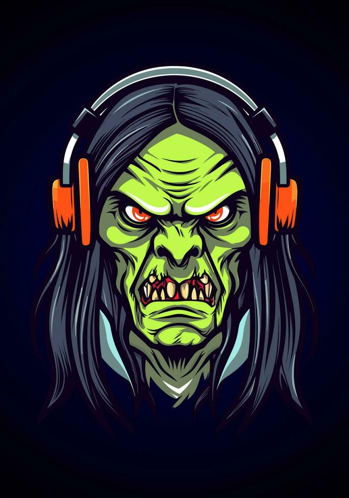 zombie wearing headphone illustration vector