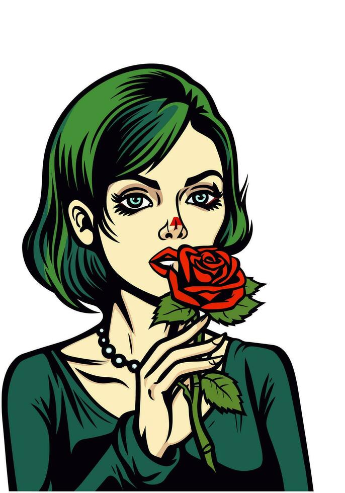 romantic zombie girl holding flower illustration vector