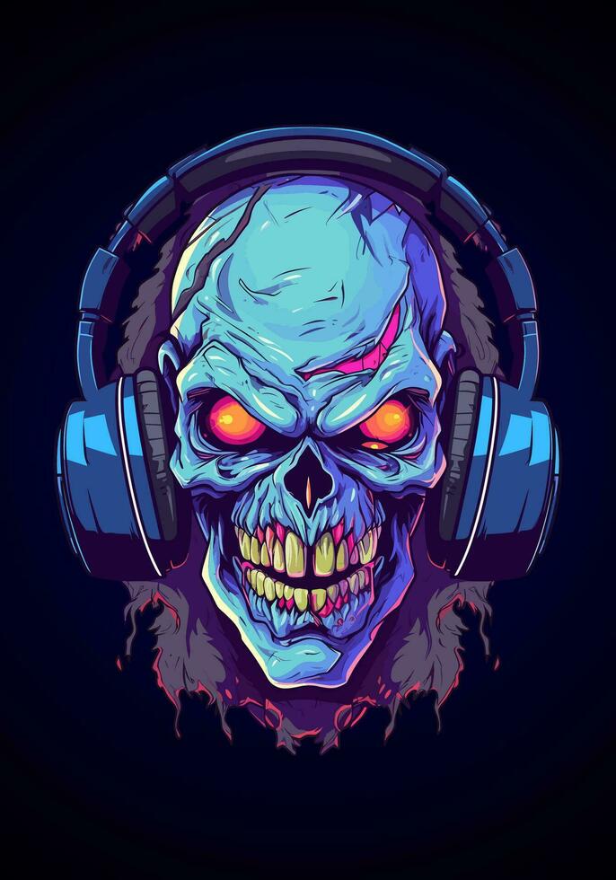 zombie wearing headphone illustration vector