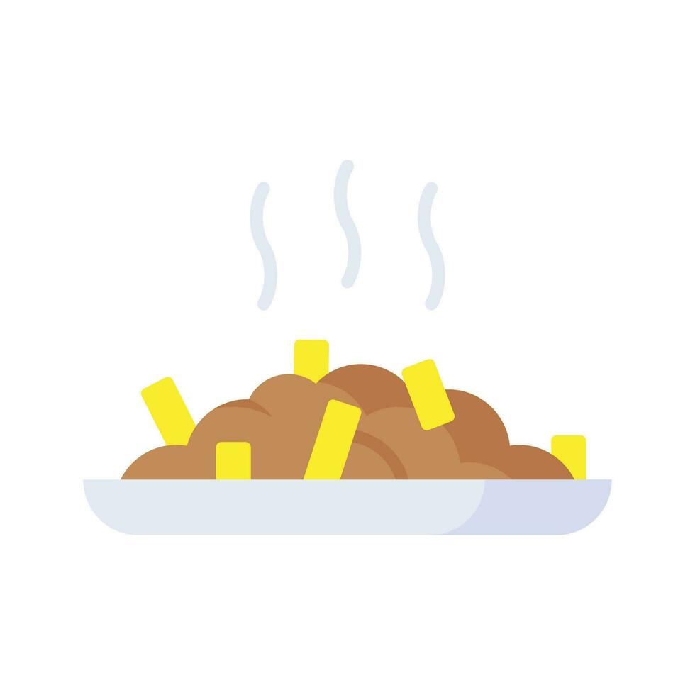 Poutine icon traditional quebec meal with french fries gravy and cheese curds, Vector illustration isolated on white background