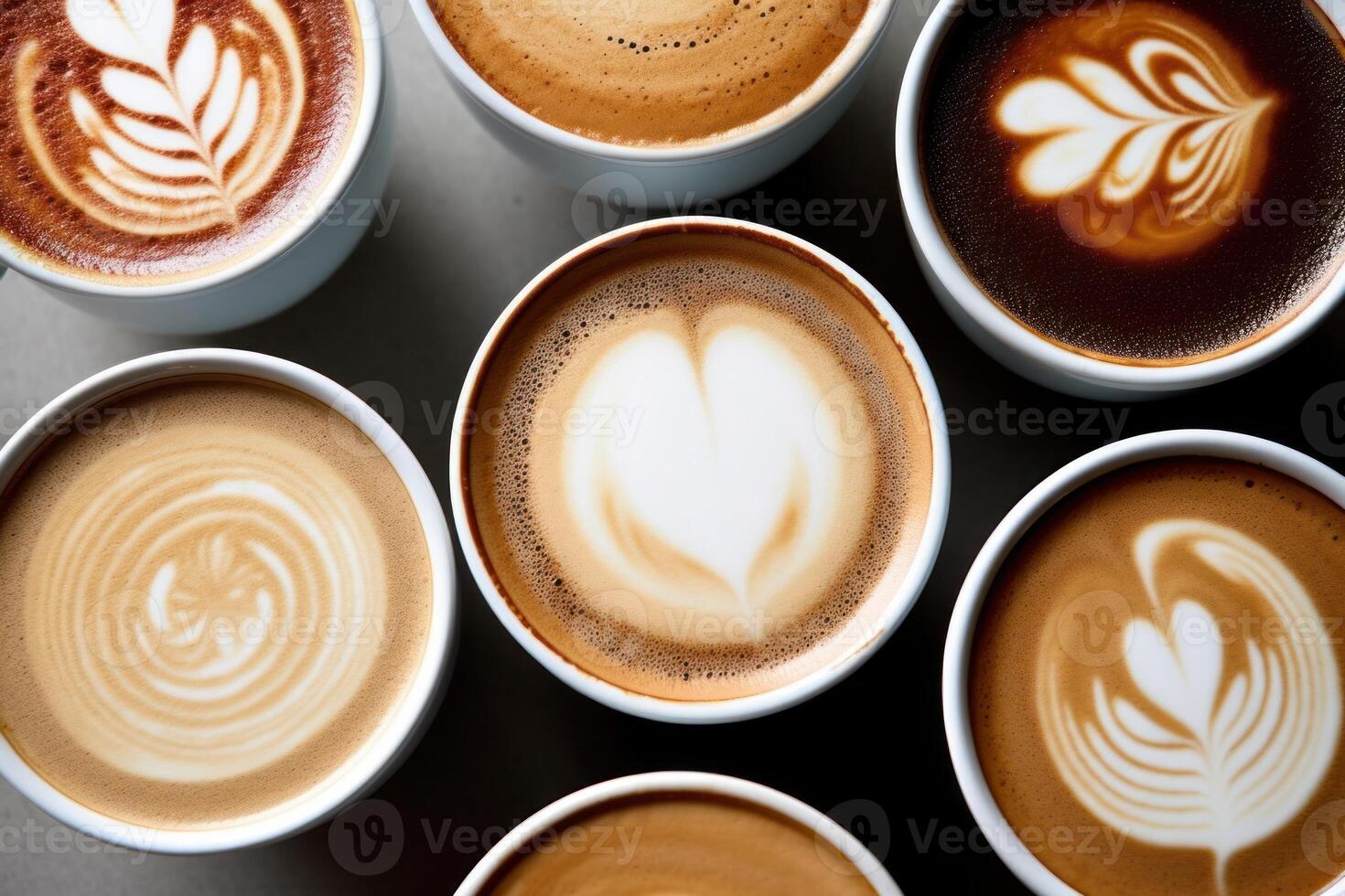 valores foto de cerca arriba colección mezcla un taza capuchino latté comida fotografía generativo ai