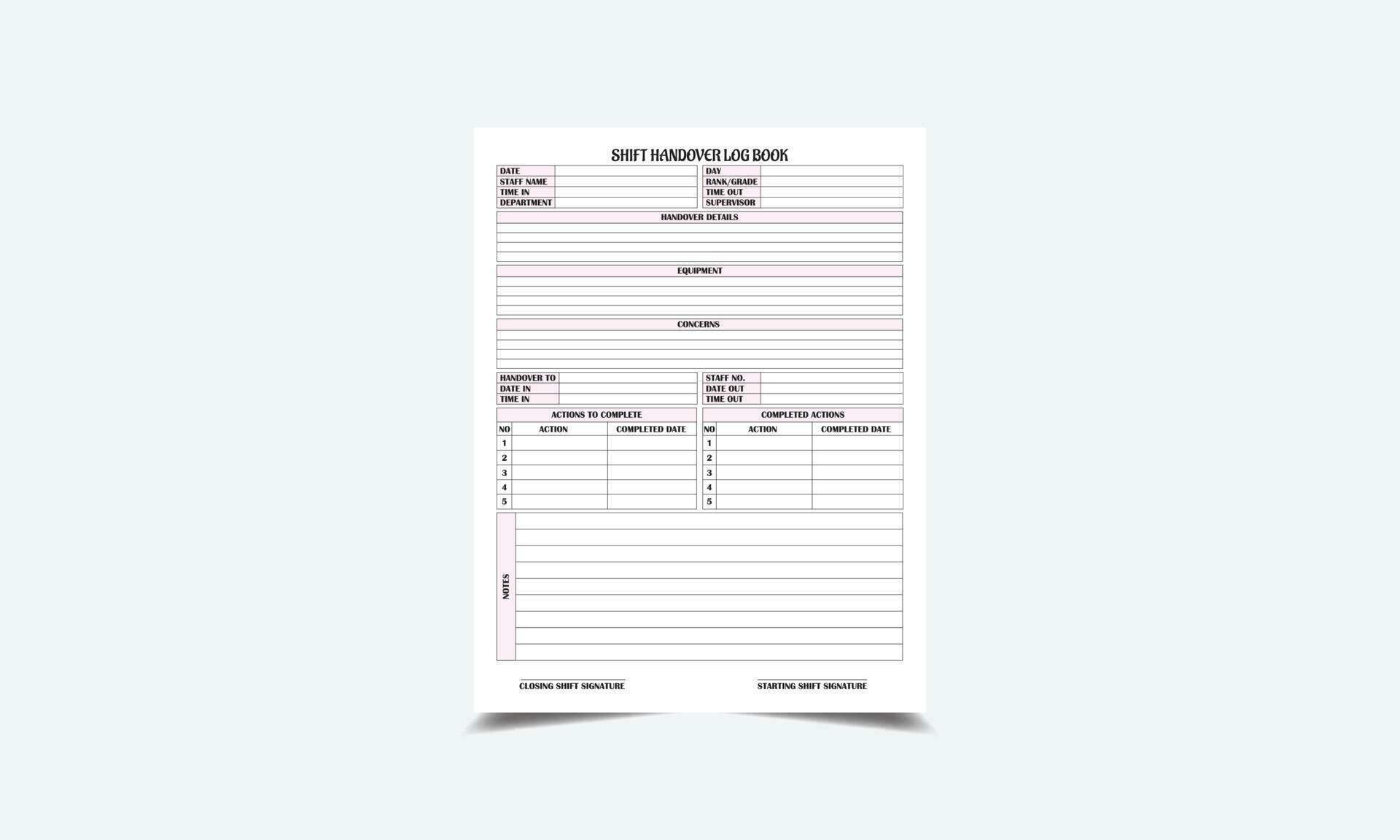 Shift Handover Log book kdp interior 25283072 Vector Art at Vecteezy
