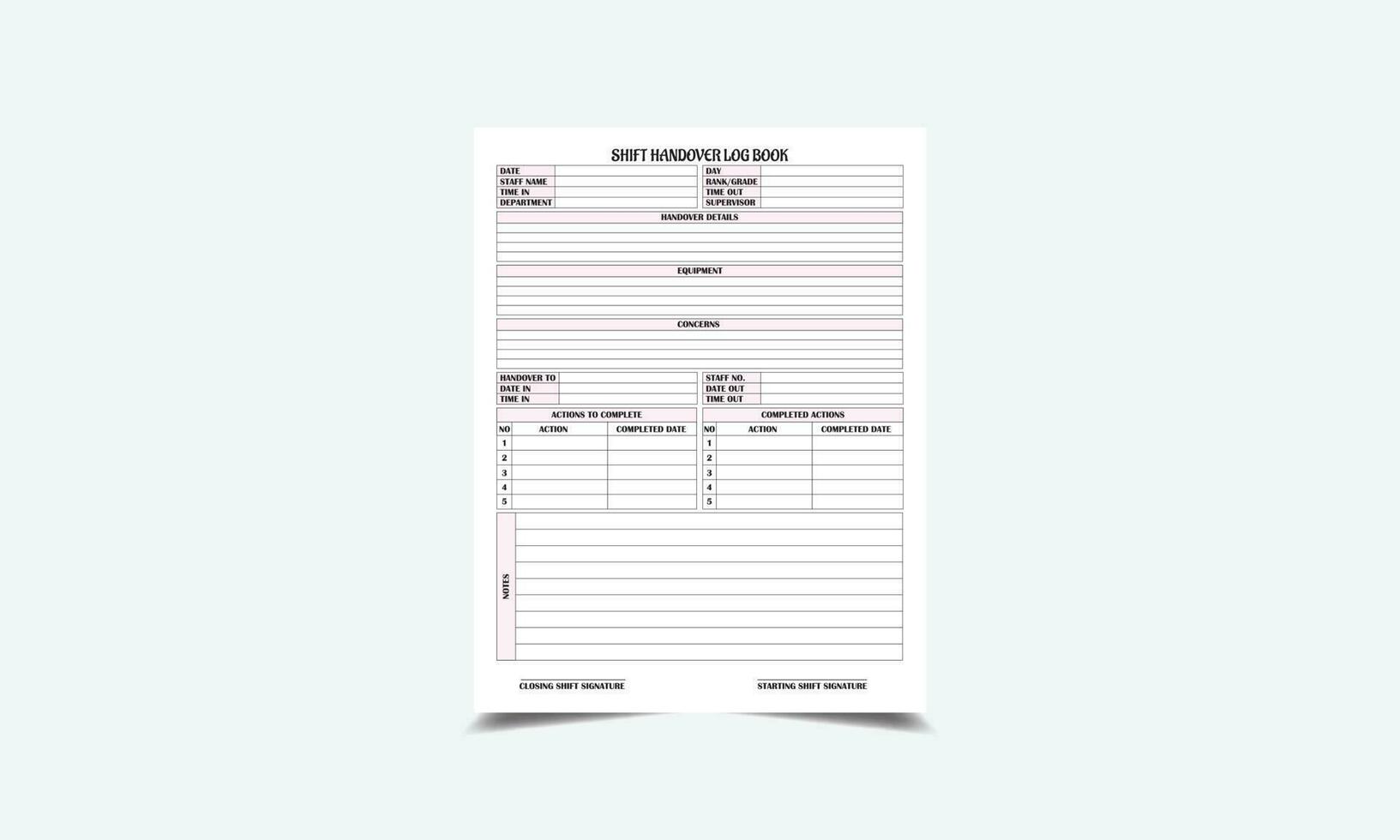 Shift Handover Log book kdp interior vector