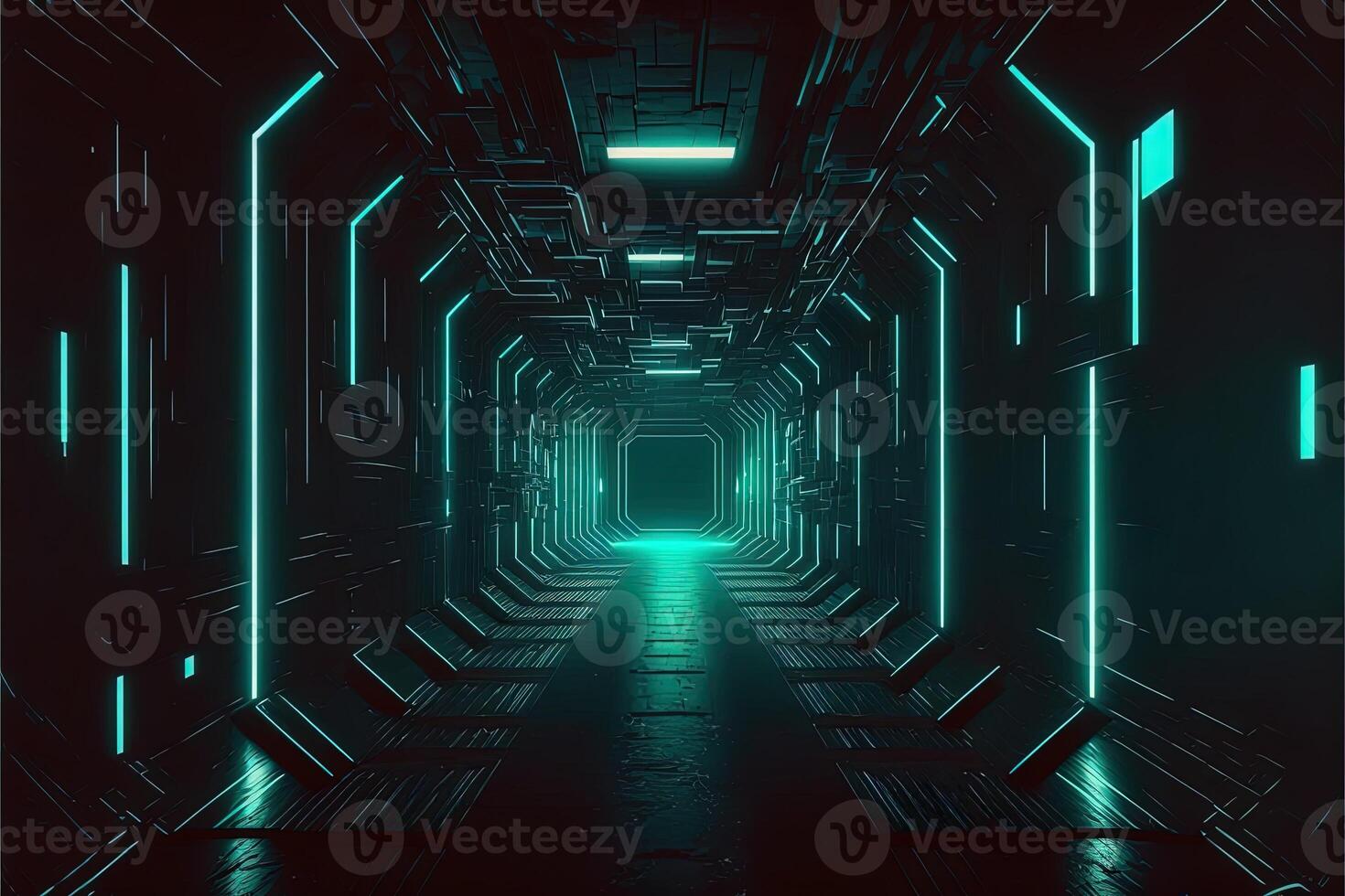 Sci-Fi Cyber Futuristic Empty tunnel Background exit or goal ahead. Abstract cyber or digital speedway concept Cyberpunk Cyber Synth Tunnel Corridor photo