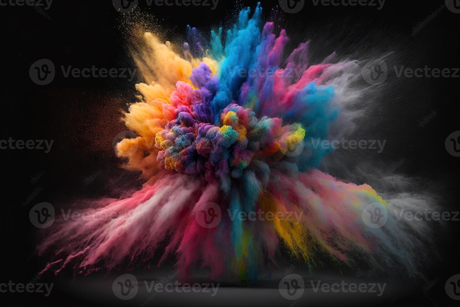 multicolored powder explosion on Black background.Colorful dust explode. Painted Holiday powder festival. Freeze motion of color powder exploding,throwing color powder on background. photo