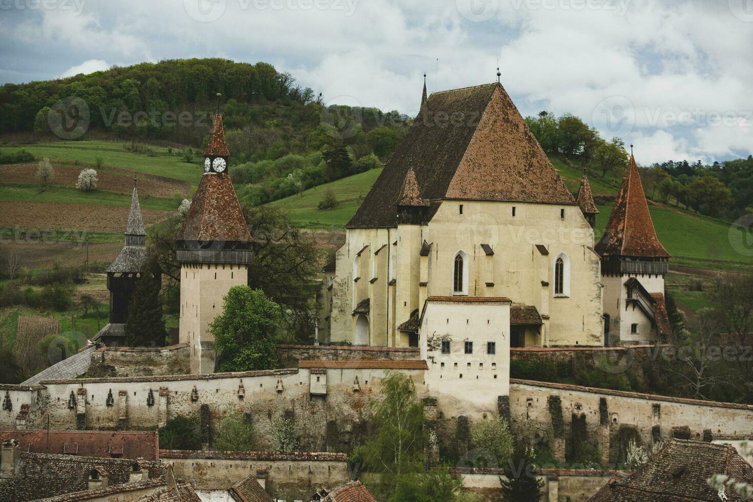 Biertan a very beautiful medieval village in Transylvania, Romania. A historical town in Romania that has preserved the Frankish and Gothic architectural style. Travel photo. photo