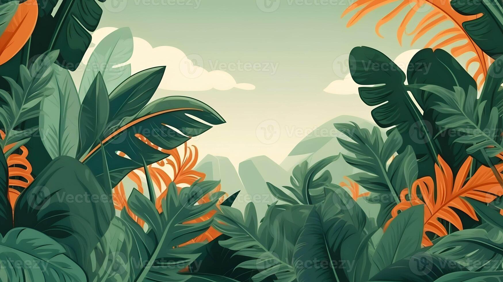 Tropical Leaves and Trees Background in Summer Paradise, photo