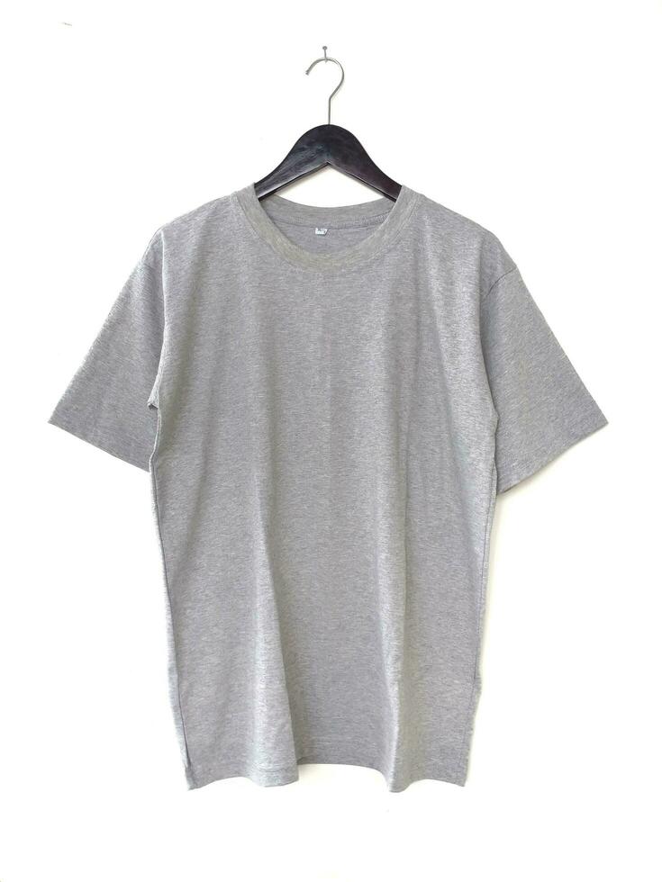 Grey T-Shirt on Hanger with White Background photo