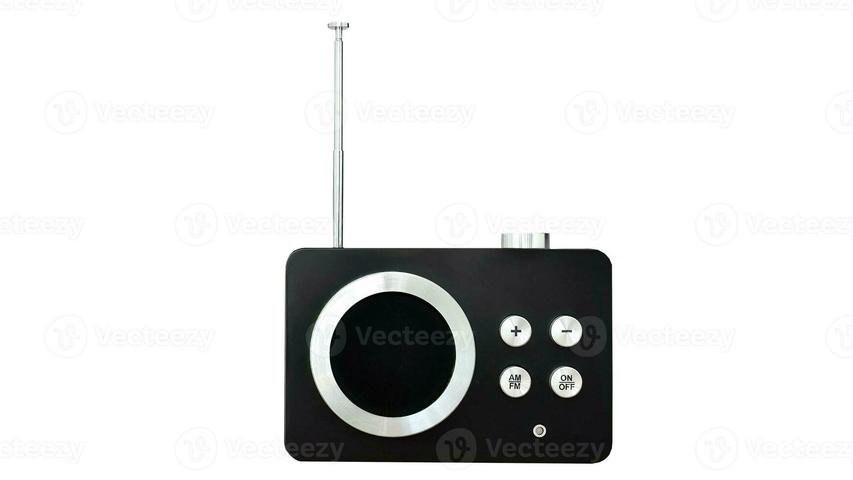 Retro style portable vintage transistor radio receiver, nostalgia, isolated white background with clipping path, tuning function with AM and FM frequency station photo