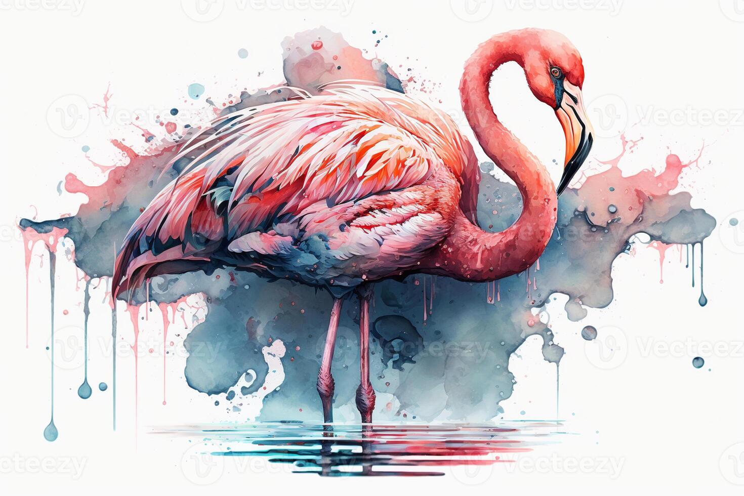 Pink flamingo watercolor illustration. Beautiful elegant bird, photo