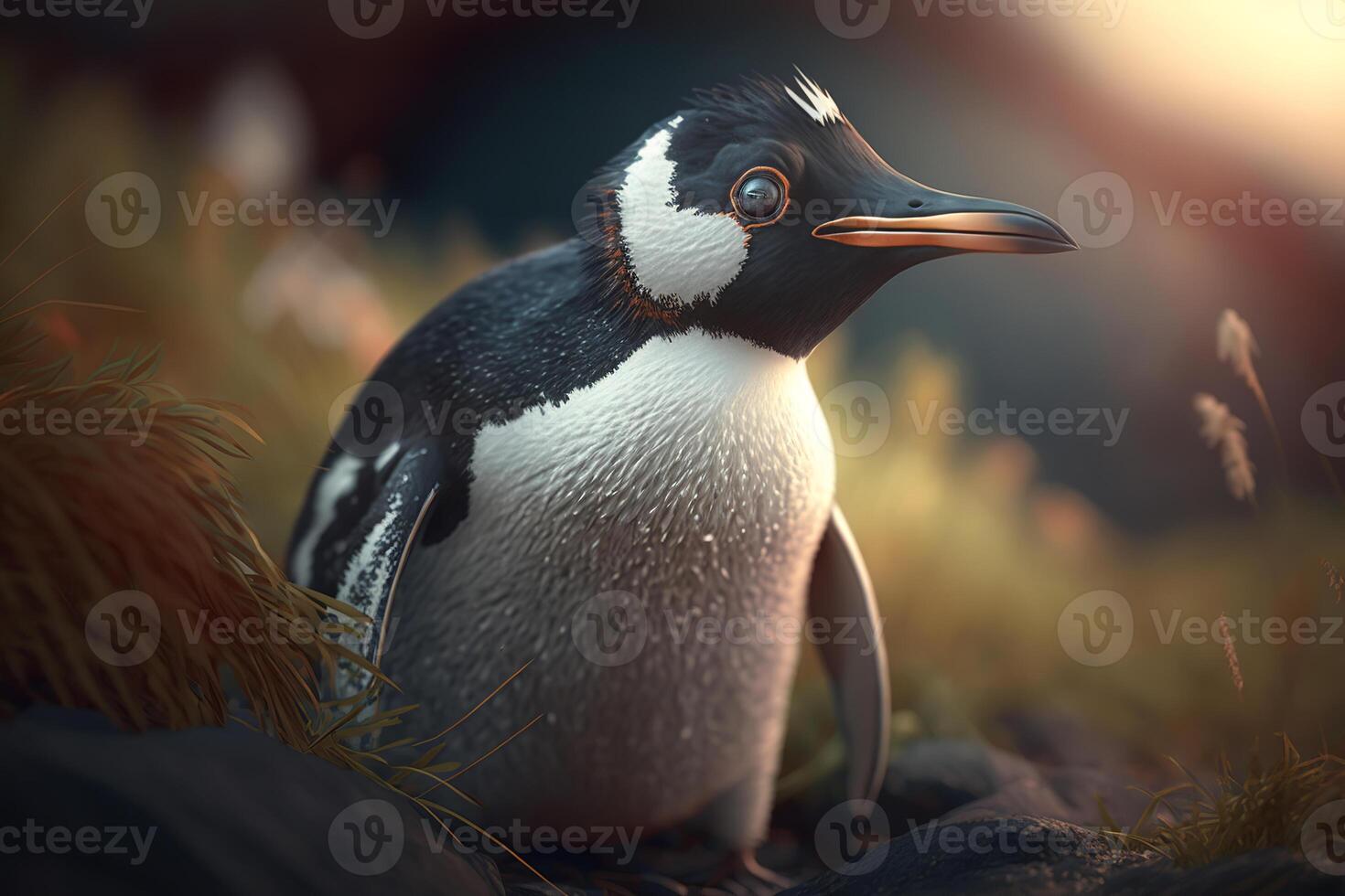 Little pet bird baby penguin outdoors. photo