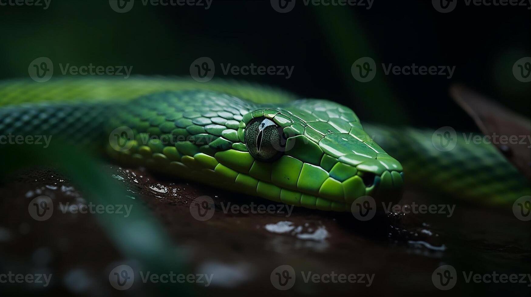 Wild Nature Poisonous Viper Tongue Spiral Snakes in close up portrait generated by ai photo