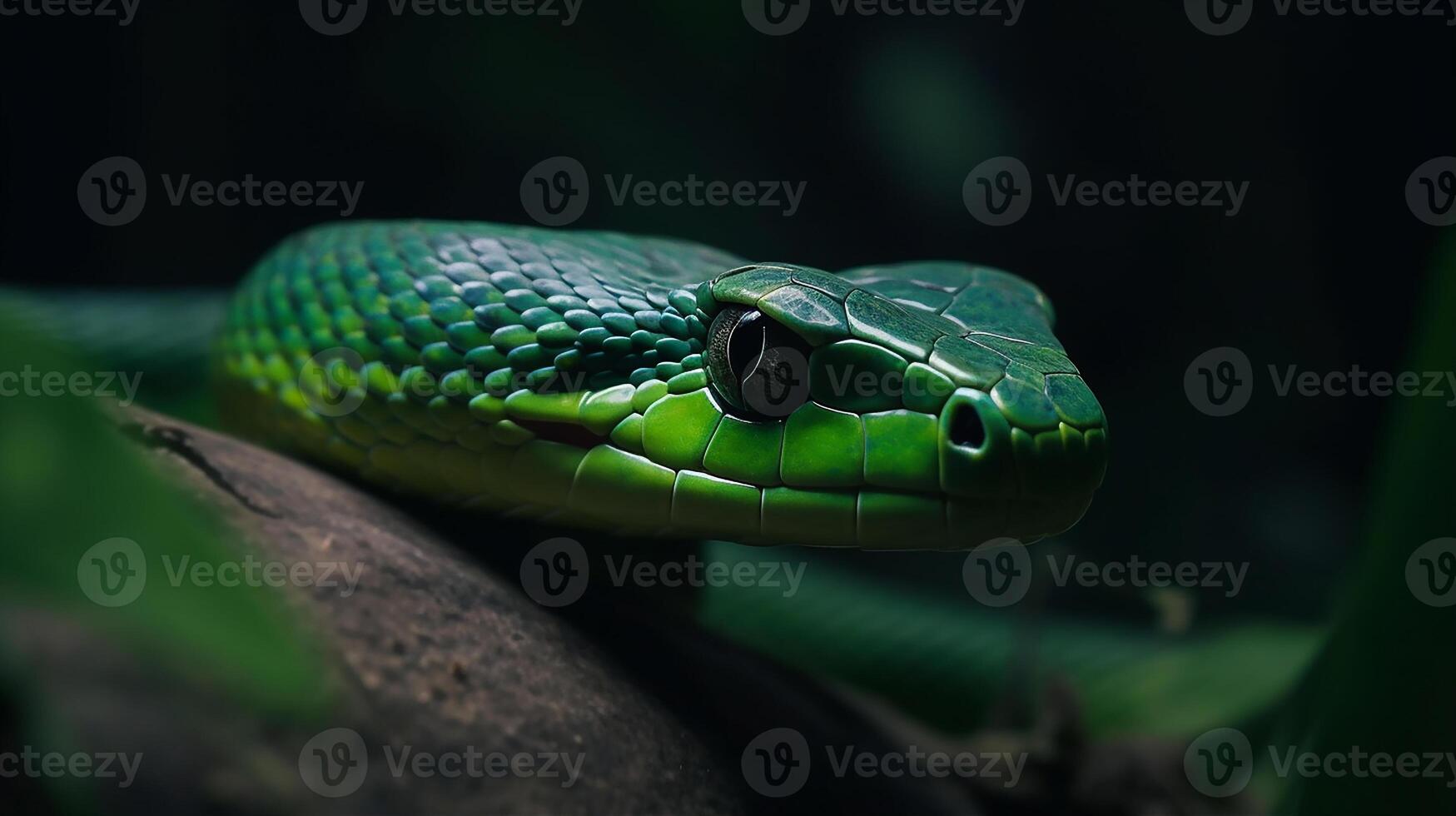 Wild Nature Poisonous Viper Tongue Spiral Snakes in close up portrait generated by ai photo