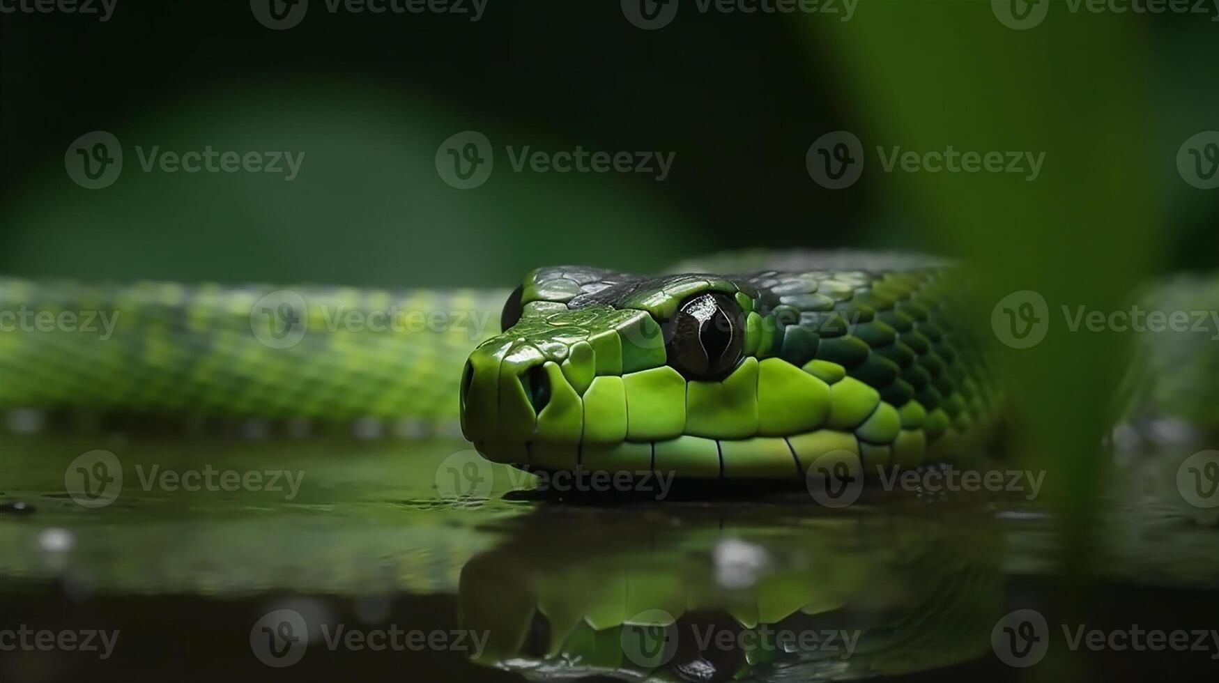 Wild Nature Poisonous Viper Tongue Spiral Snakes in close up portrait generated by ai photo