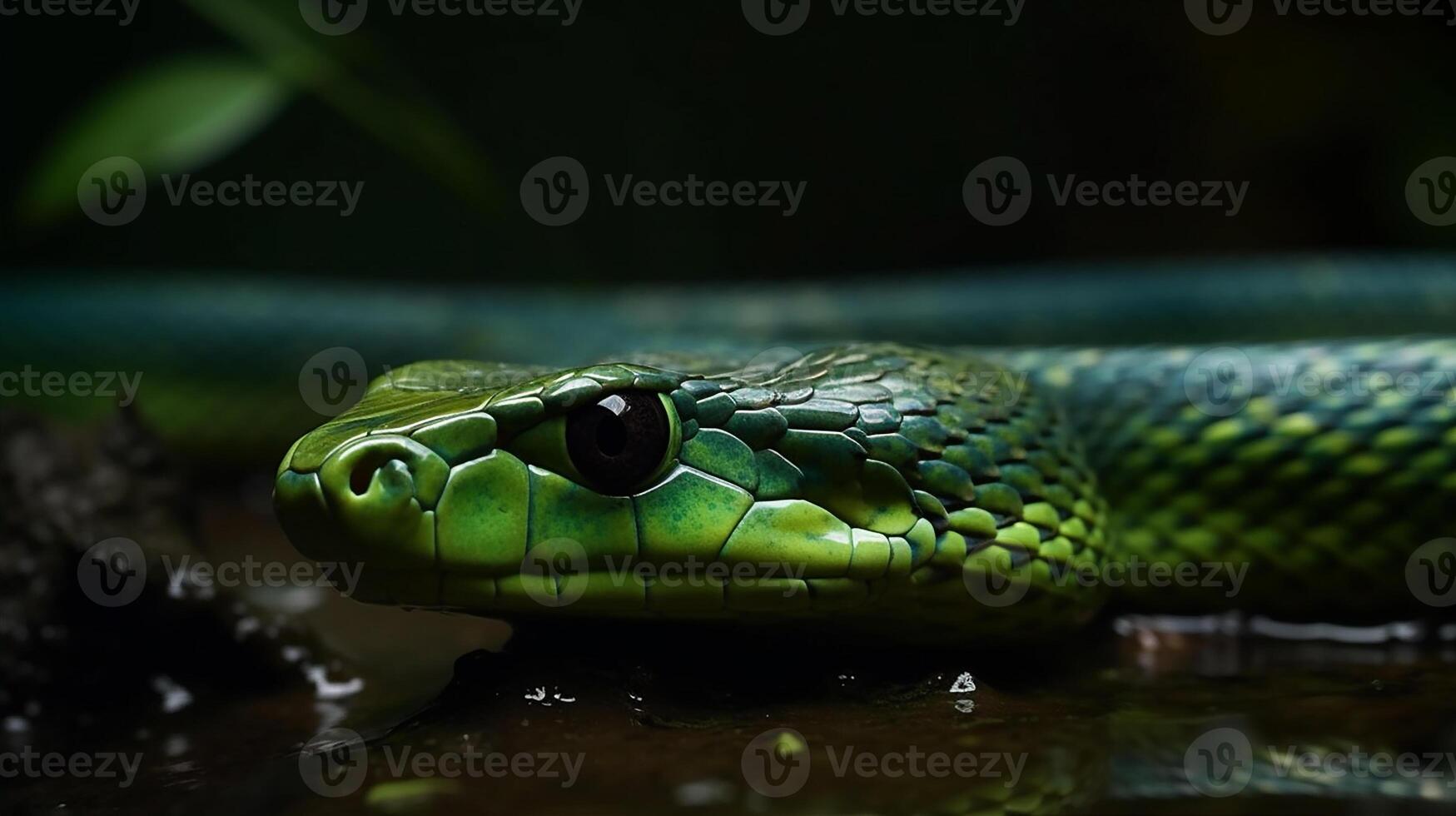 Wild Nature Poisonous Viper Tongue Spiral Snakes in close up portrait generated by ai photo