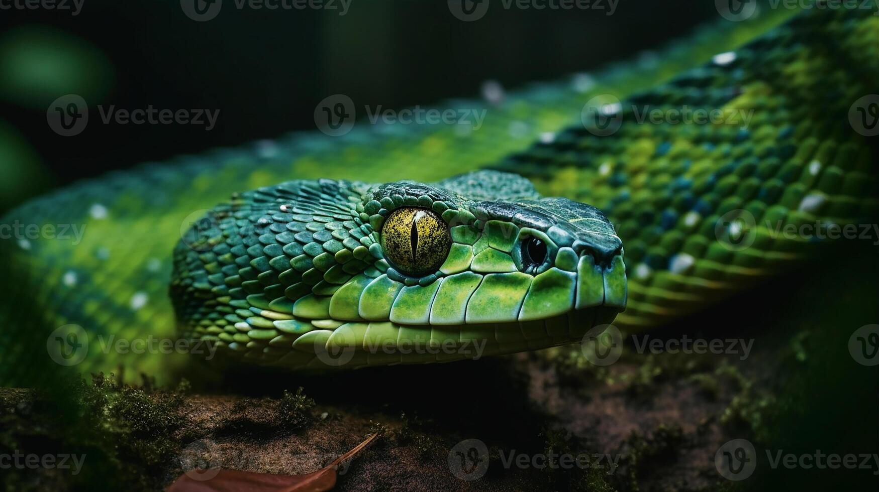 Wild Nature Poisonous Viper Tongue Spiral Snakes in close up portrait generated by ai photo