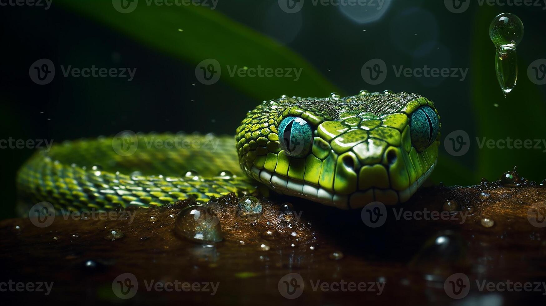 Wild Nature Poisonous Viper Tongue Spiral Snakes in close up portrait generated by ai photo