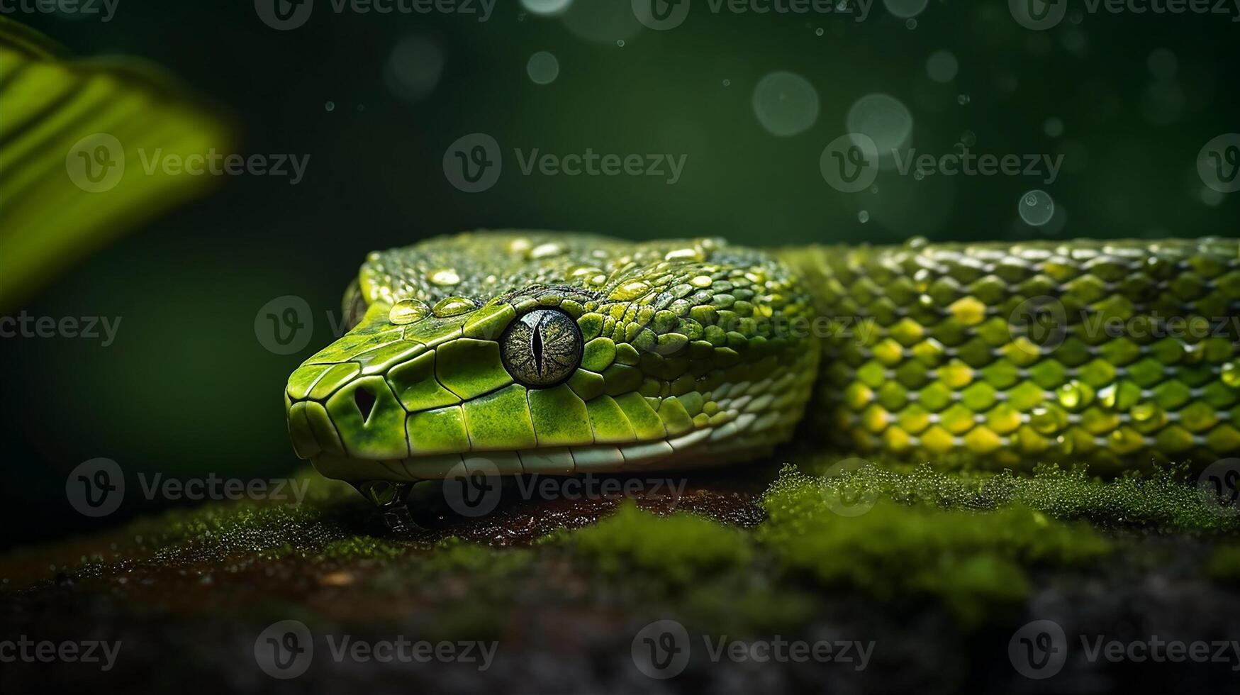 Wild Nature Poisonous Viper Tongue Spiral Snakes in close up portrait generated by ai photo