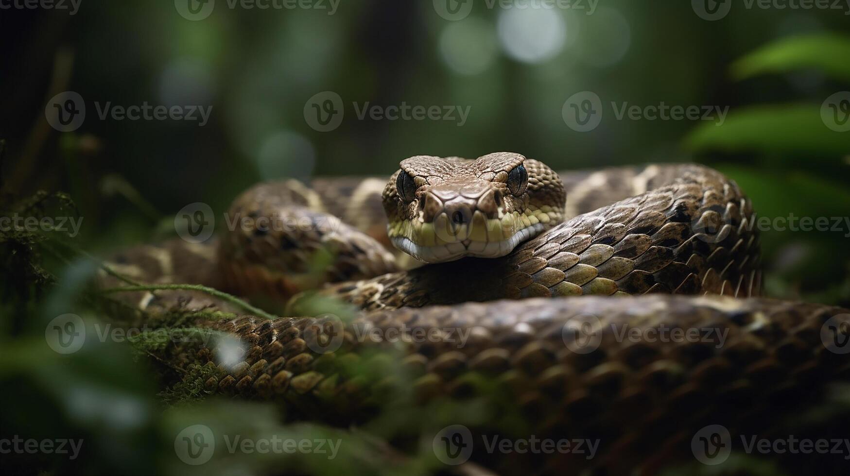 Wild Nature Poisonous Viper Tongue Spiral Snakes in close up portrait generated by ai photo