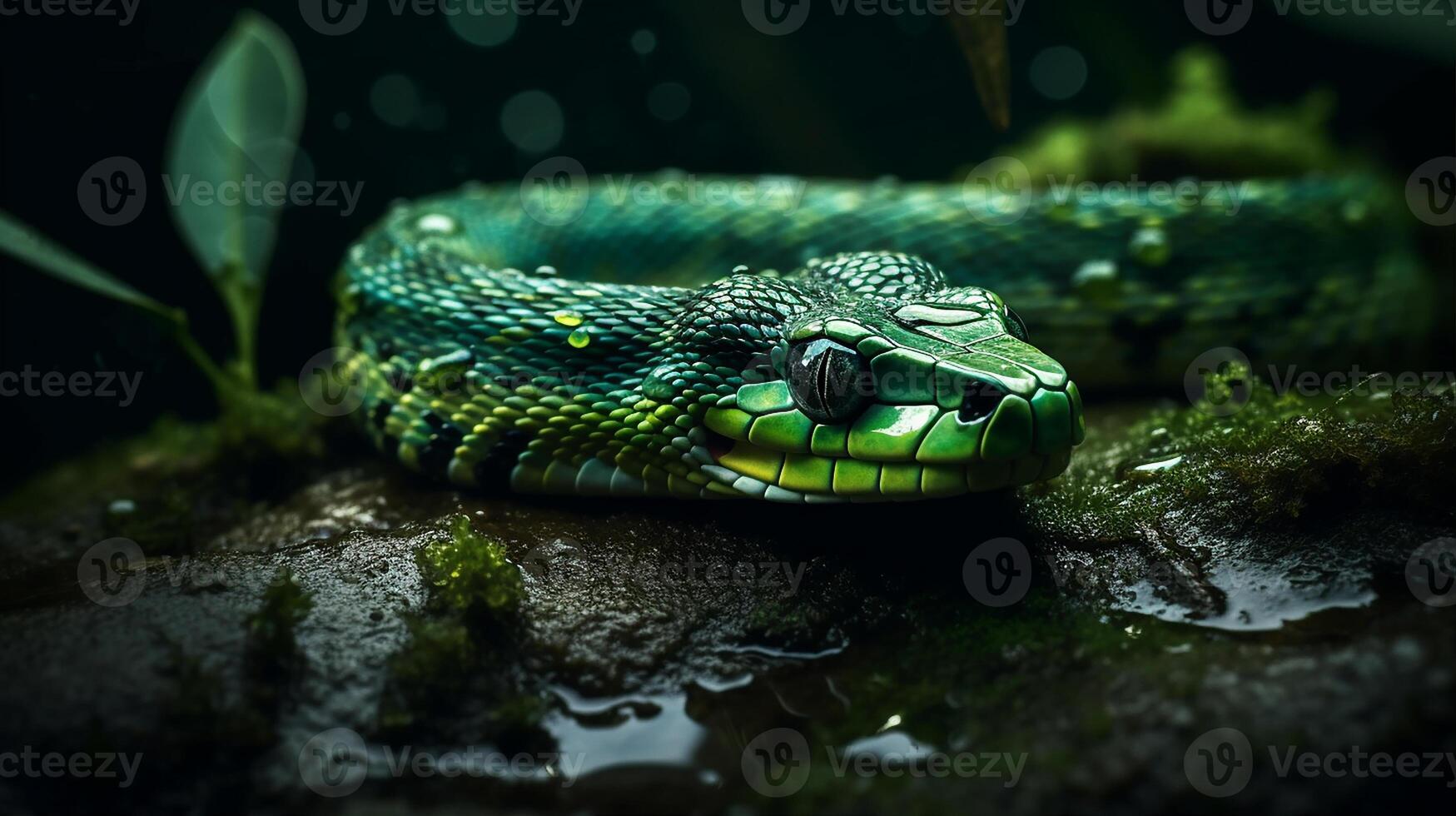 salvaje naturaleza venenoso víbora lengua espiral serpientes en cerca arriba retrato generado por ai foto