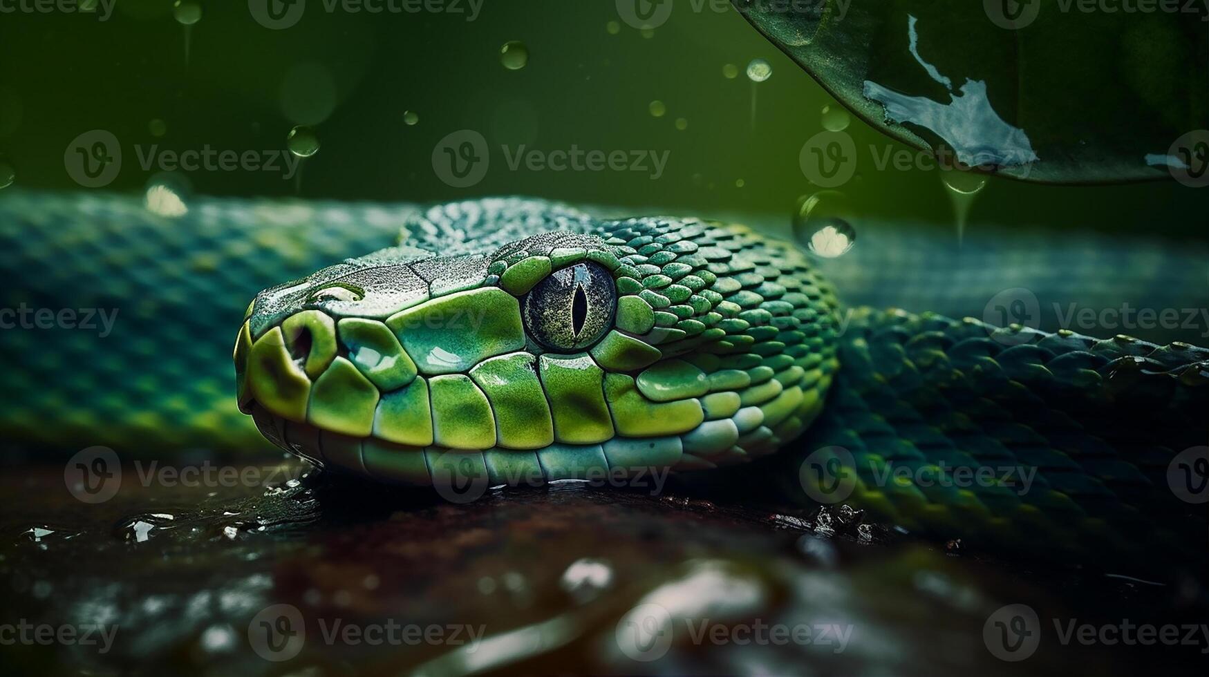 Wild Nature Poisonous Viper Tongue Spiral Snakes in close up portrait generated by ai photo