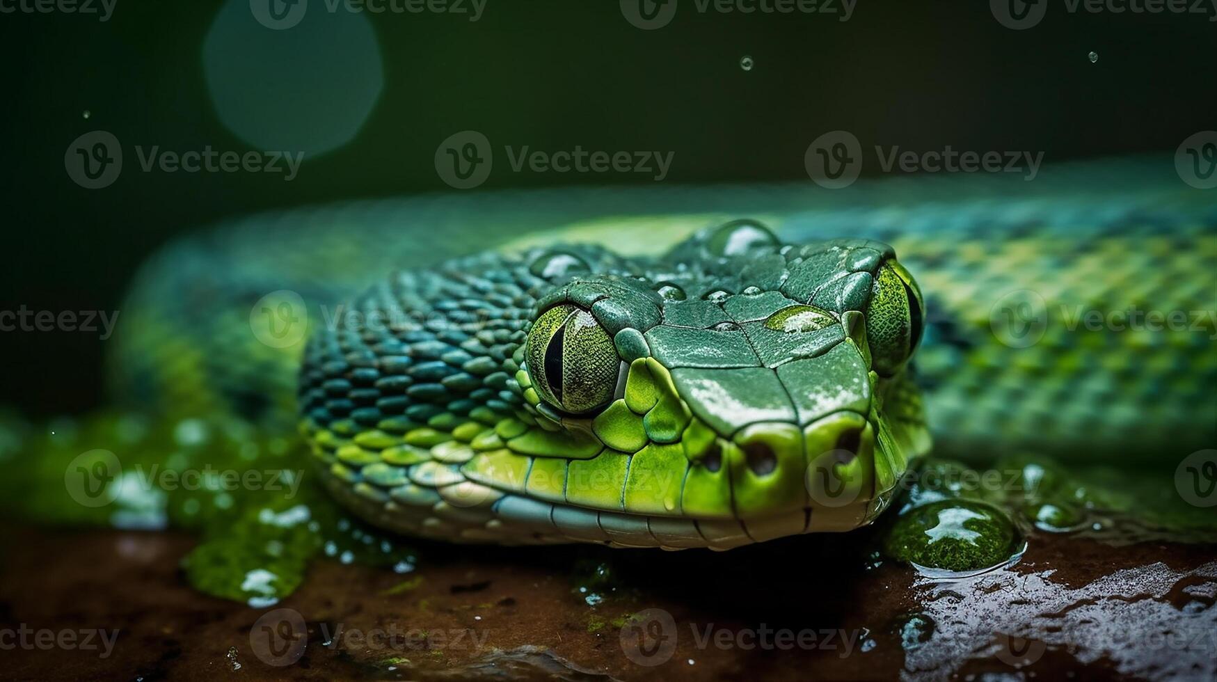 Wild Nature Poisonous Viper Tongue Spiral Snakes in close up portrait generated by ai photo