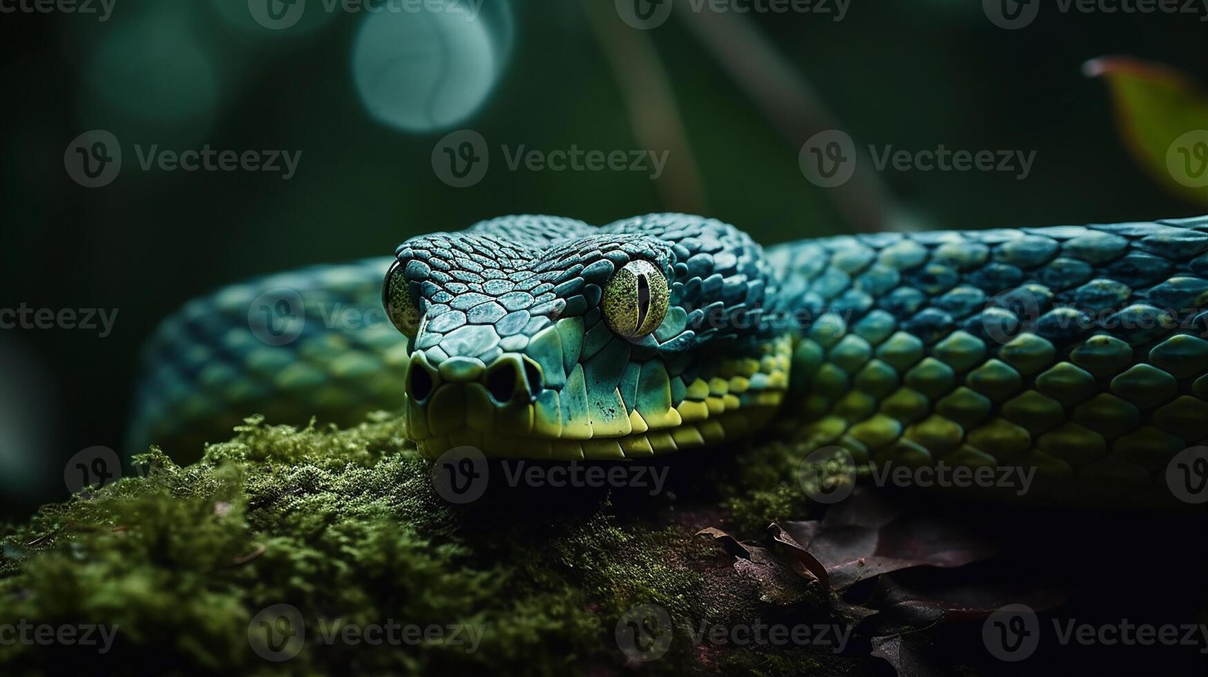 Wild Nature Poisonous Viper Tongue Spiral Snakes in close up portrait generated by ai photo