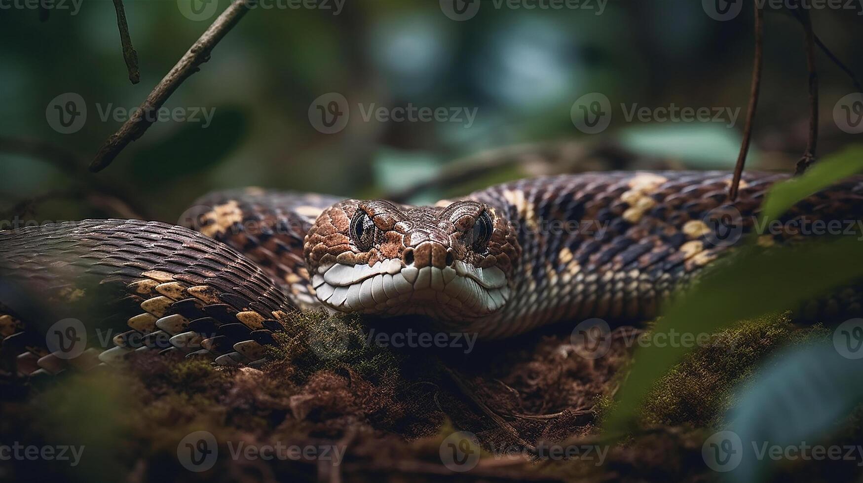 salvaje naturaleza venenoso víbora lengua espiral serpientes en cerca arriba retrato generado por ai foto