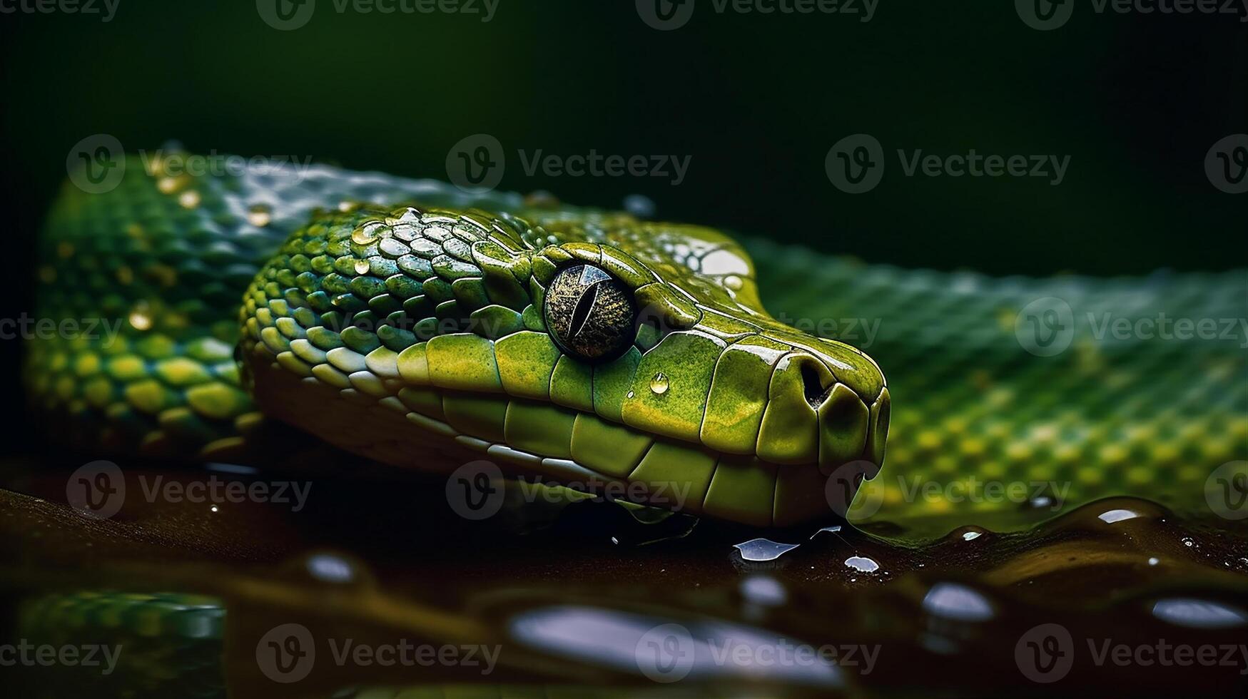 Wild Nature Poisonous Viper Tongue Spiral Snakes in close up portrait generated by ai photo